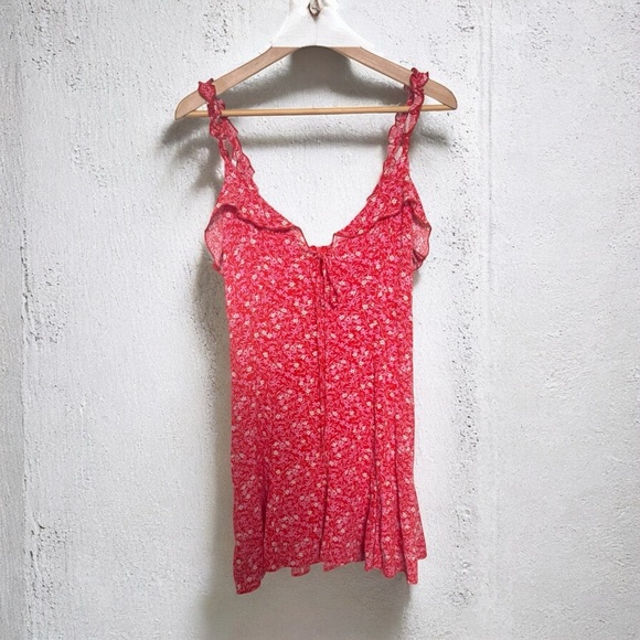 Zara Floral flirty Red Women's mini summer dress boho romantic M - Picture 2 of 7